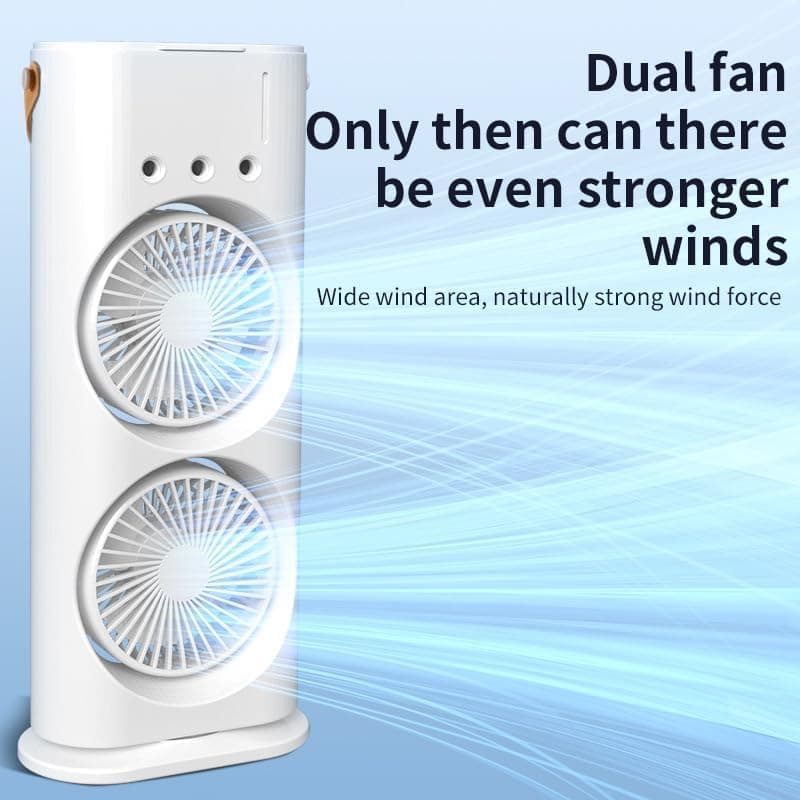 Portable Double‑Ended USB Rechargeable Spray Fan – Dual‑Blade Mini Desktop Cooling Fan with Mist & 360° Rotation, 3 Speeds & Remote Control – Personal Table Fan for Office, Home & Outdoor (White) - Image 6